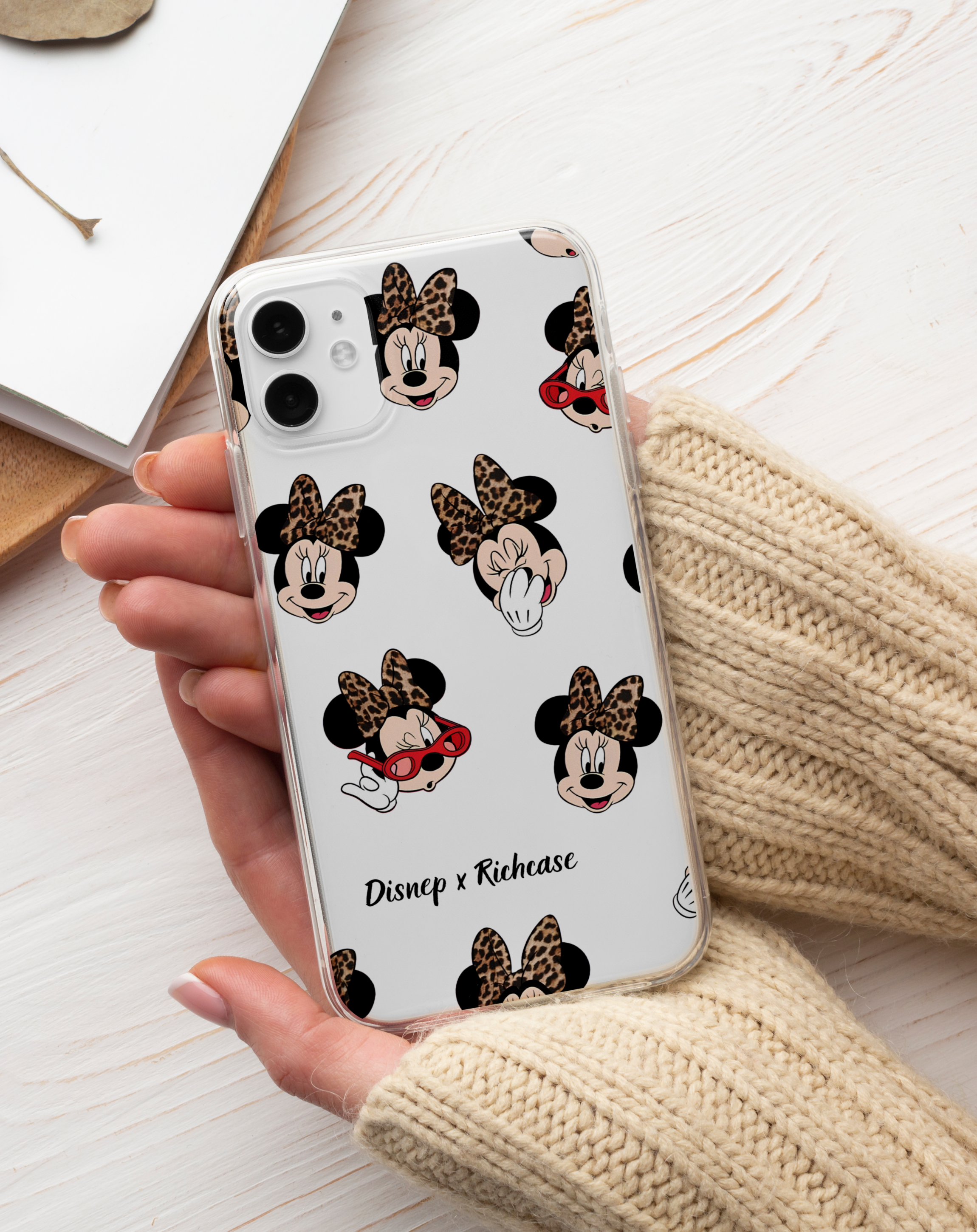 Leopar Fiyonklu Minnie Mouse Şeffaf Premium Telefon Kılıfı
