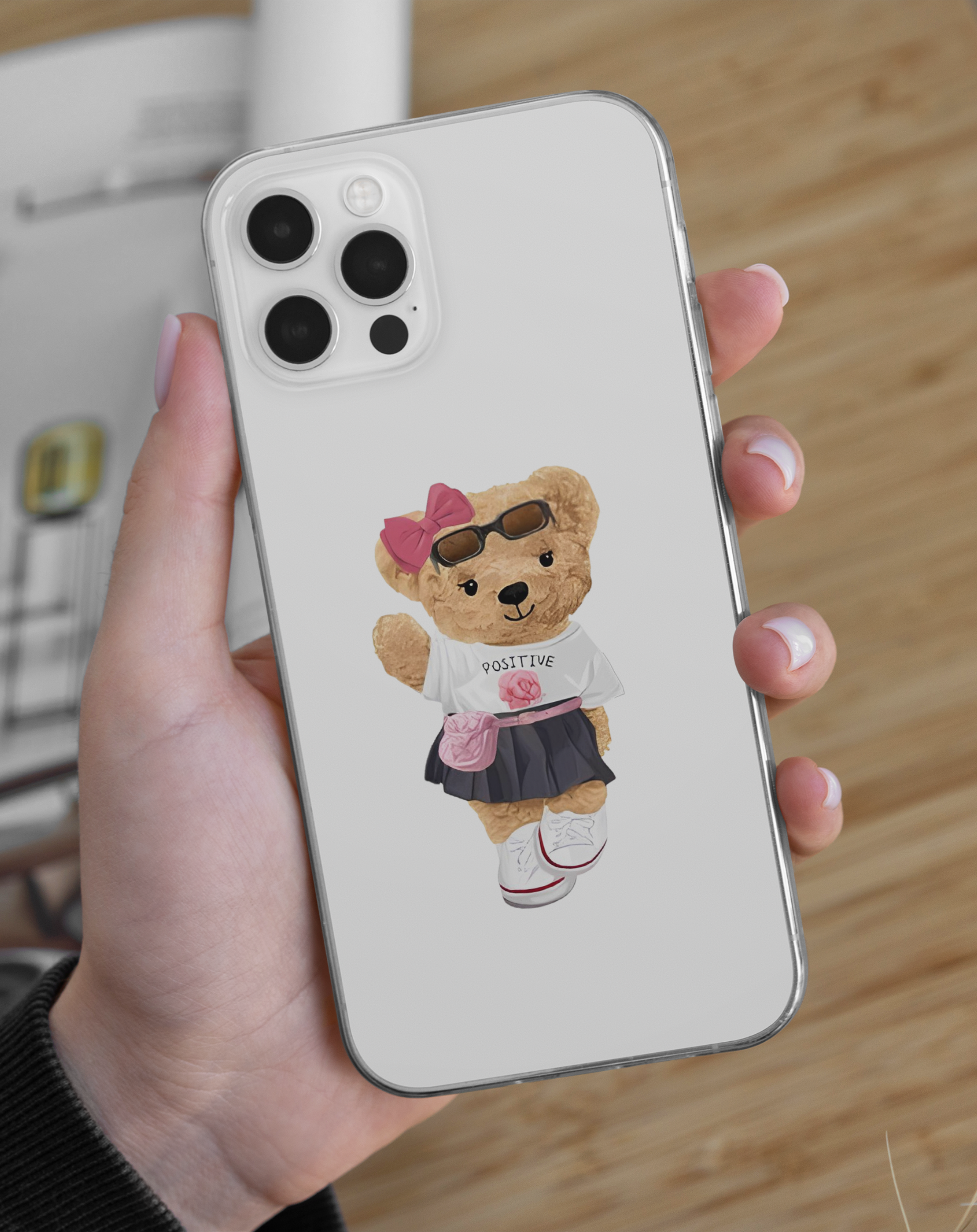 Girly Teddy Bear Şeffaf Premium Telefon Kılıfı