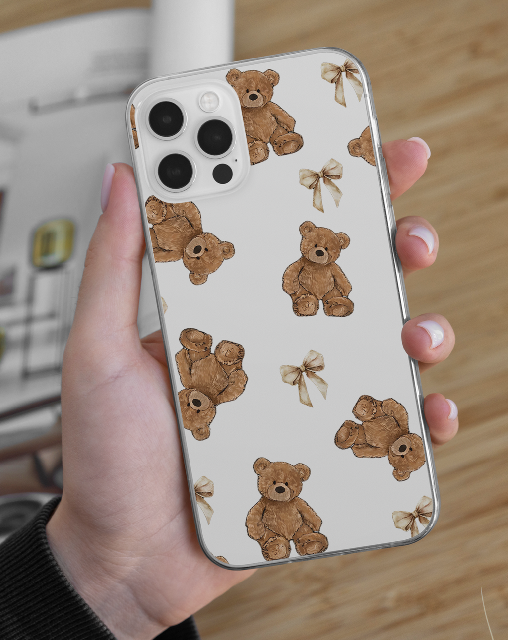 Fiyonklu Sevimli Teddy Şeffaf Premium Telefon Kılıfı