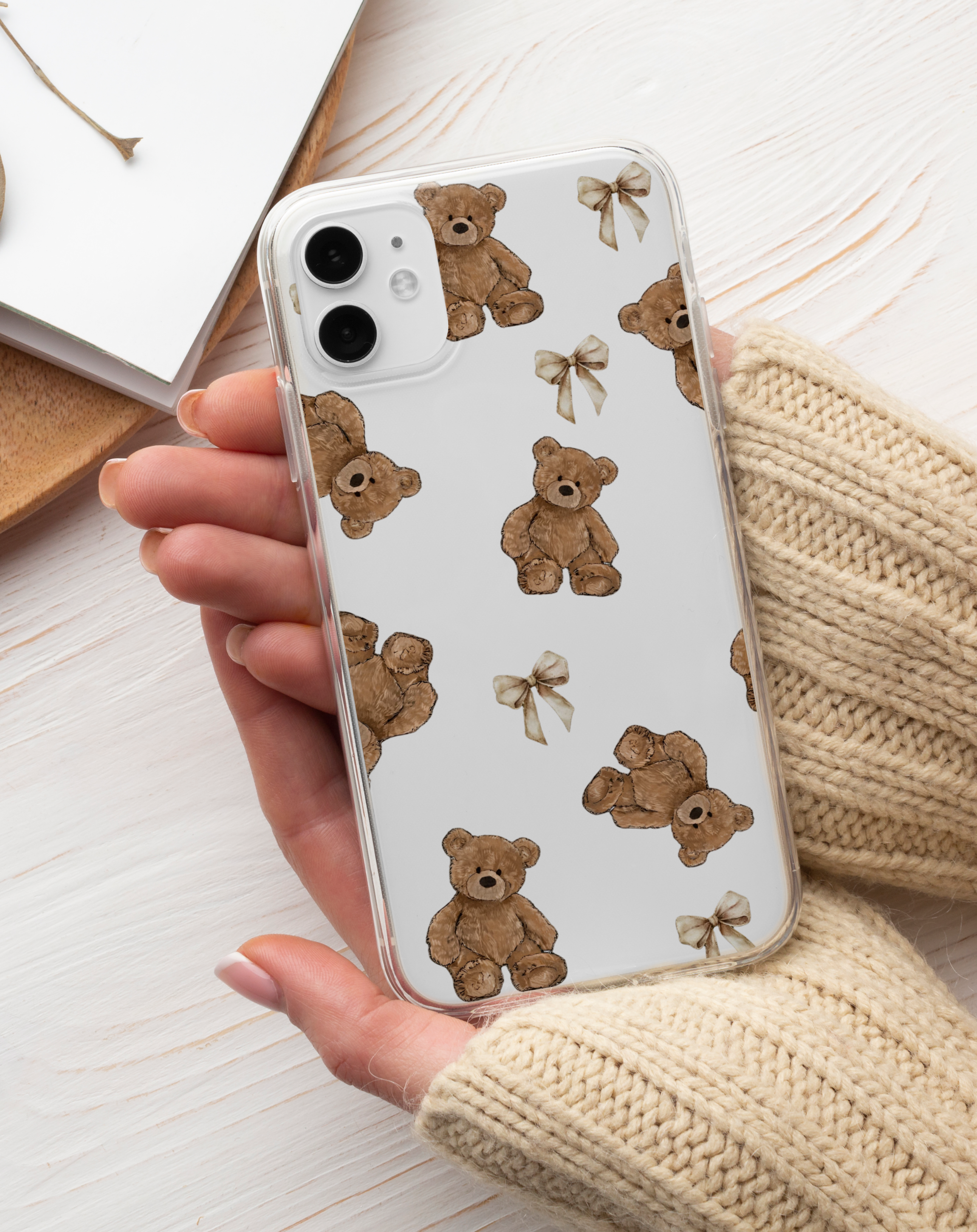 Fiyonklu Sevimli Teddy Şeffaf Premium Telefon Kılıfı