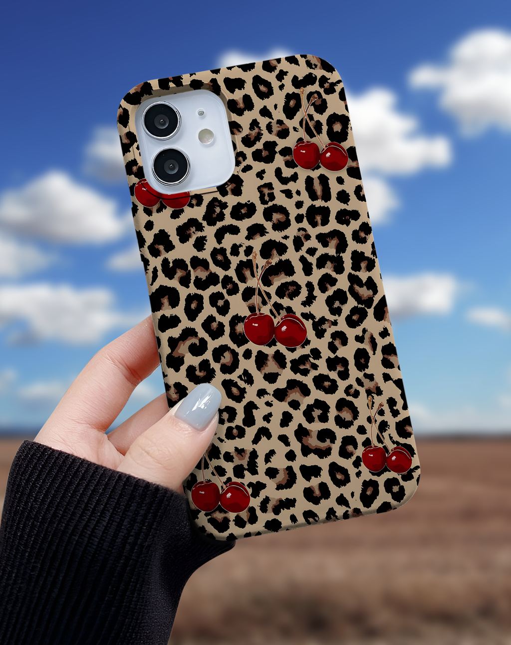 Leopar Kiraz Desenli Premium Telefon Kılıfı