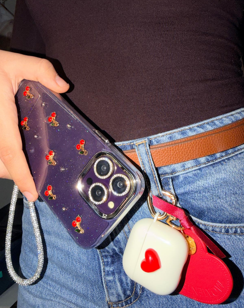 Glitter 3D Kiraz Şeffaf (Sararmaz) Premium Telefon Kılıfı