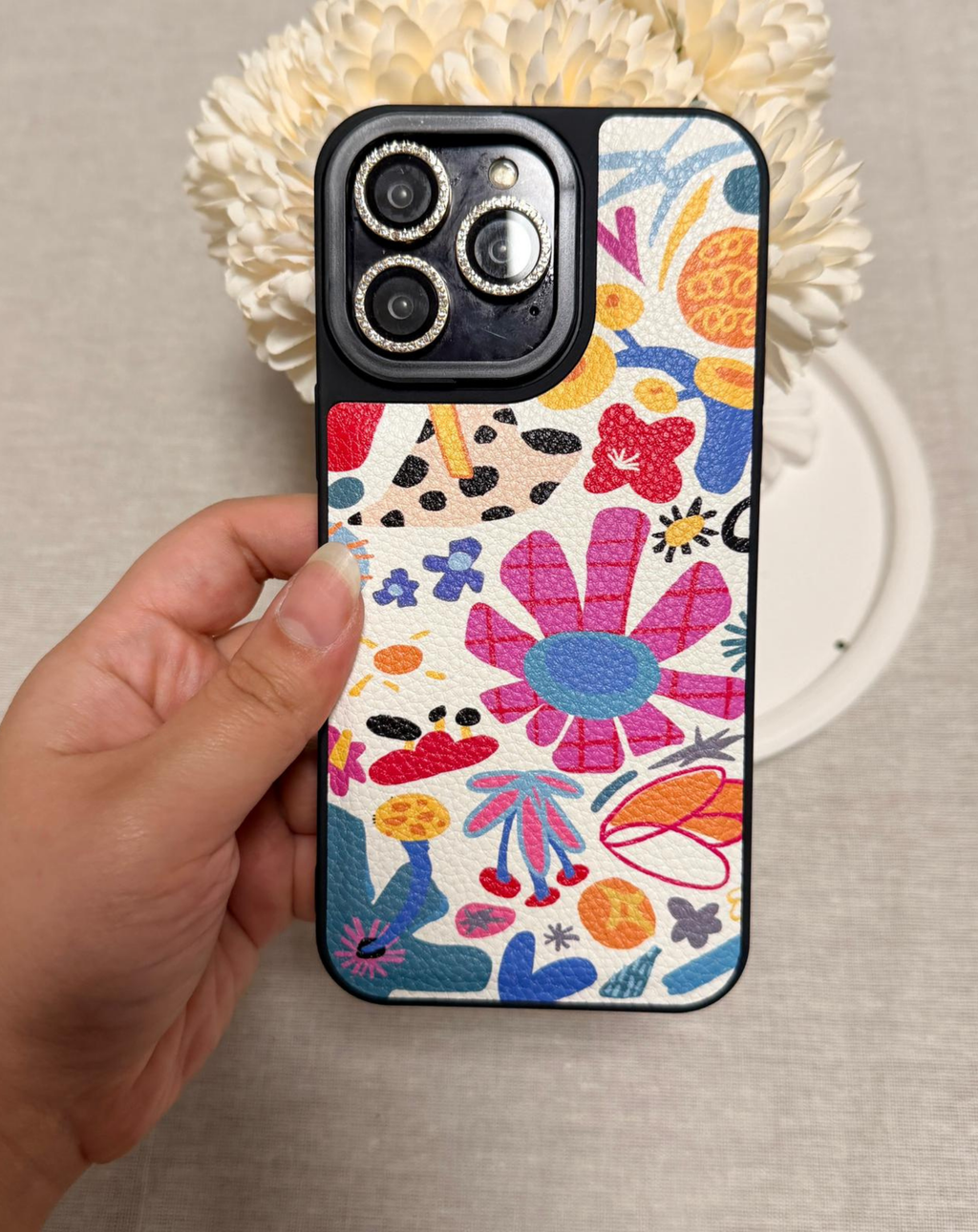 Abstract Flowers Deri Telefon Kılıfı