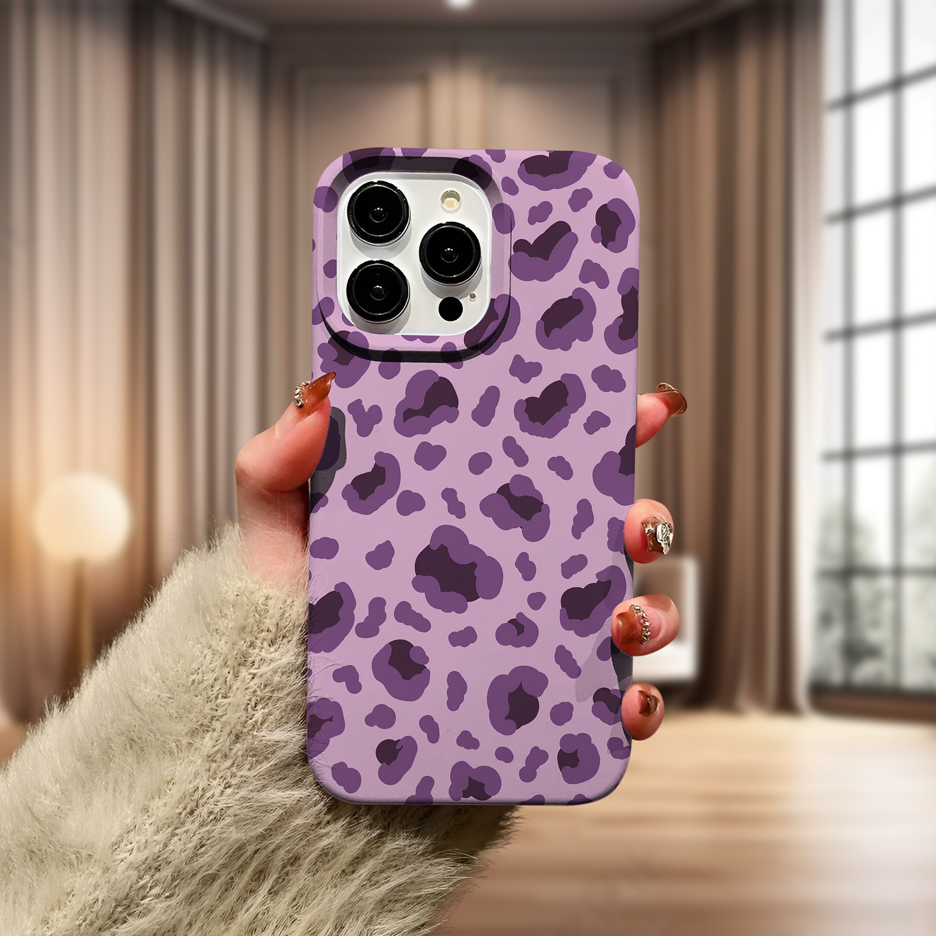 Purple Leopar Desenli Premium Telefon Kılıfı