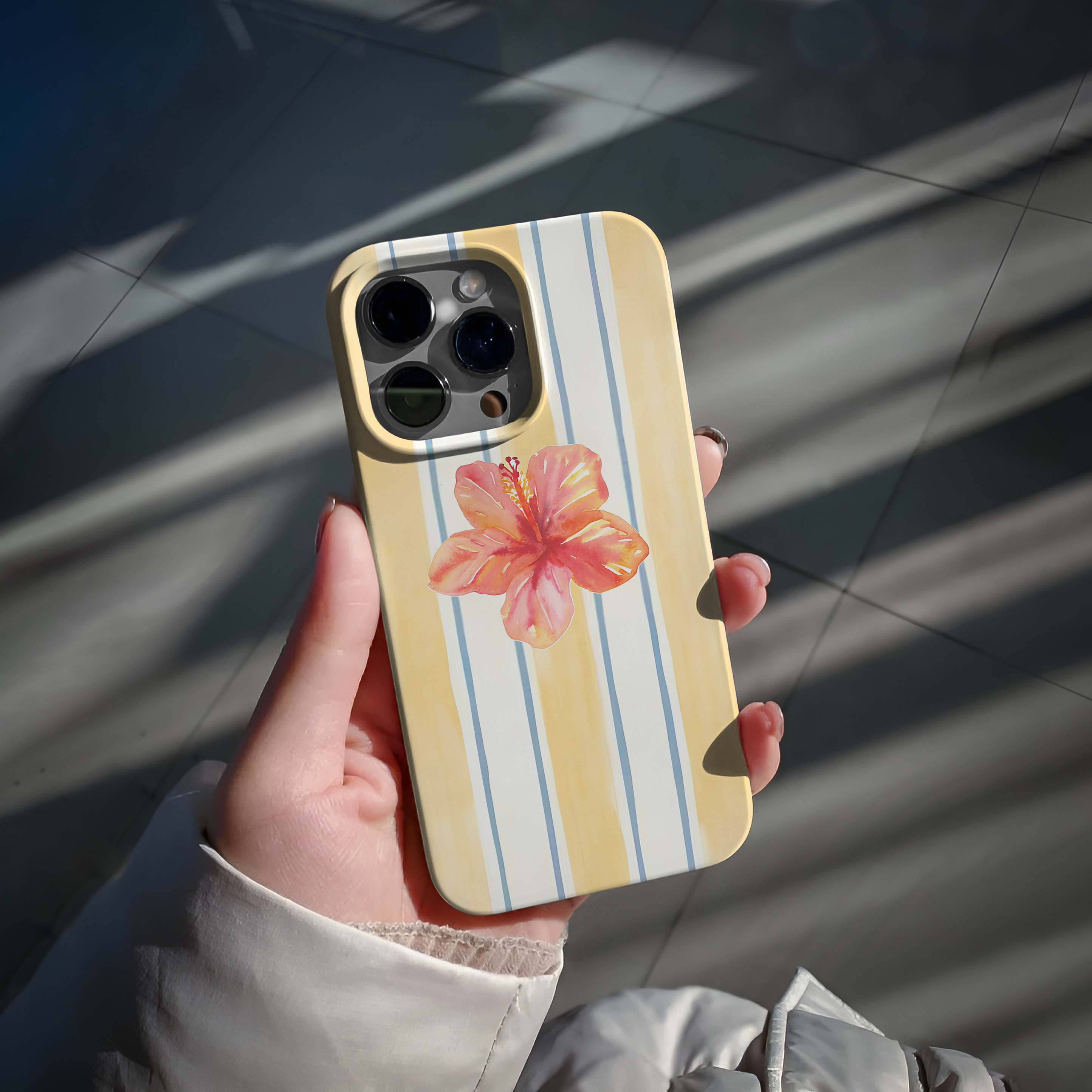 Sarı Çizgili Hibiskus  Premium Telefon Kılıfı
