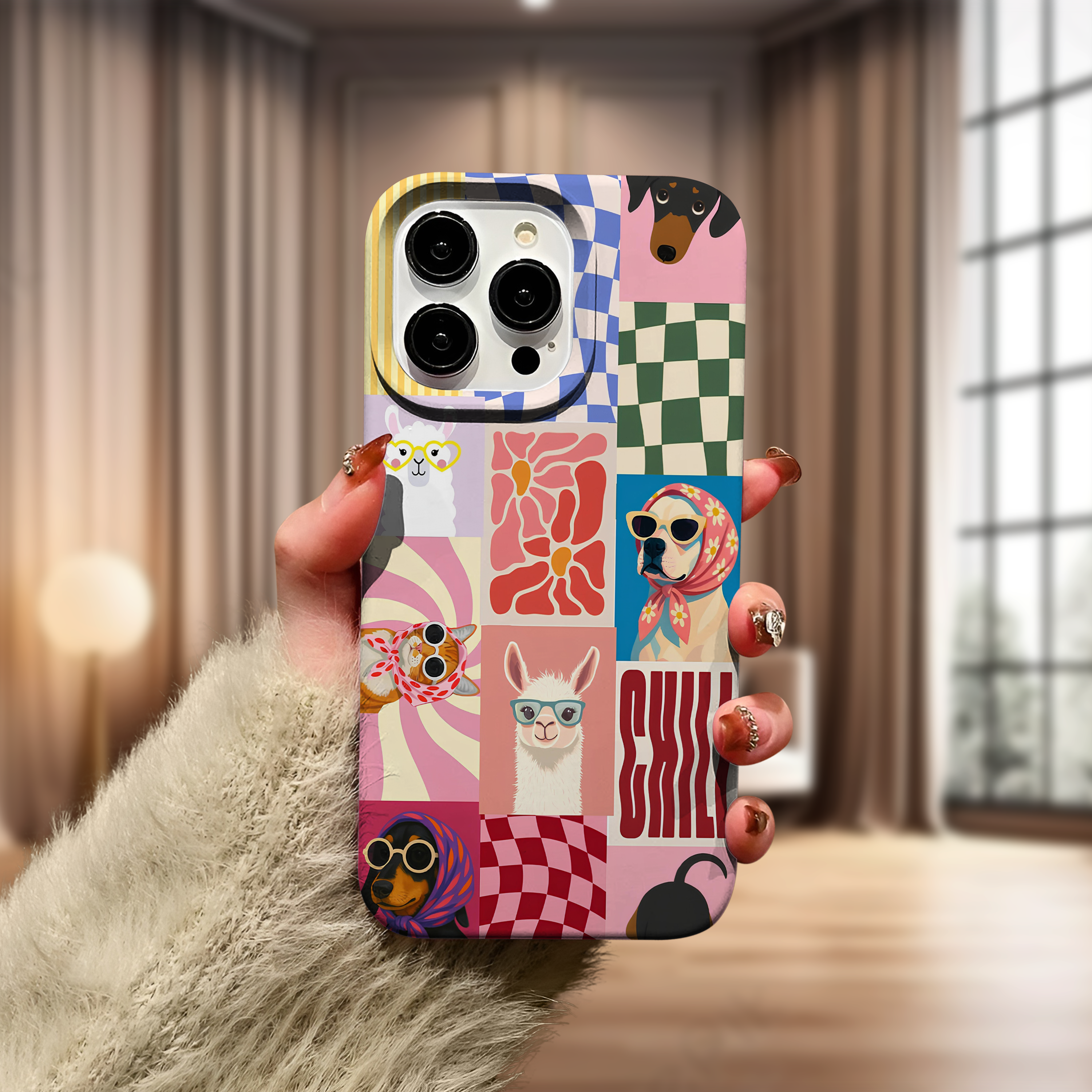 Renkli Retro Desenli Premium Telefon Kılıfı