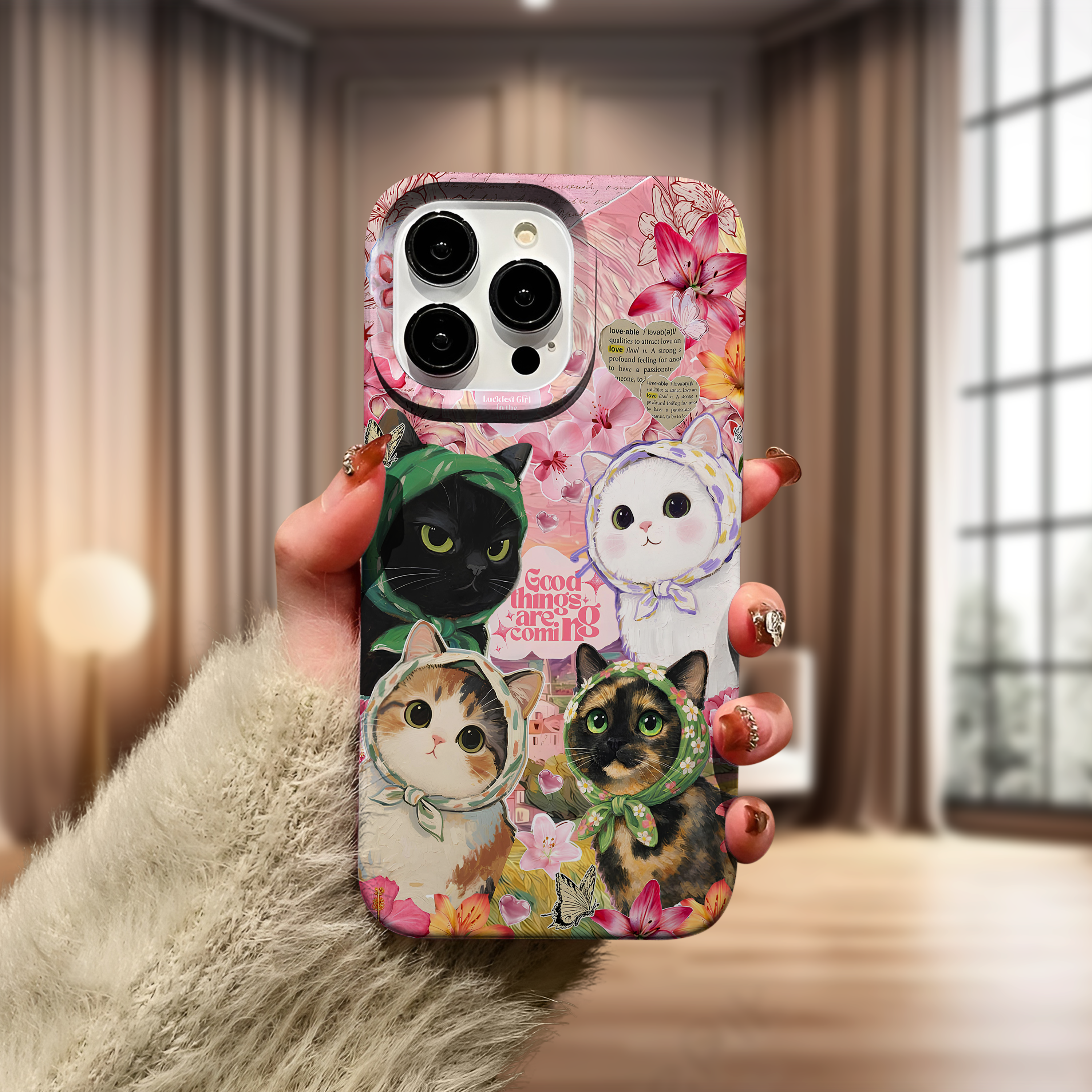 Kedi Figürlü Kolaj Premium Telefon Kılıfı