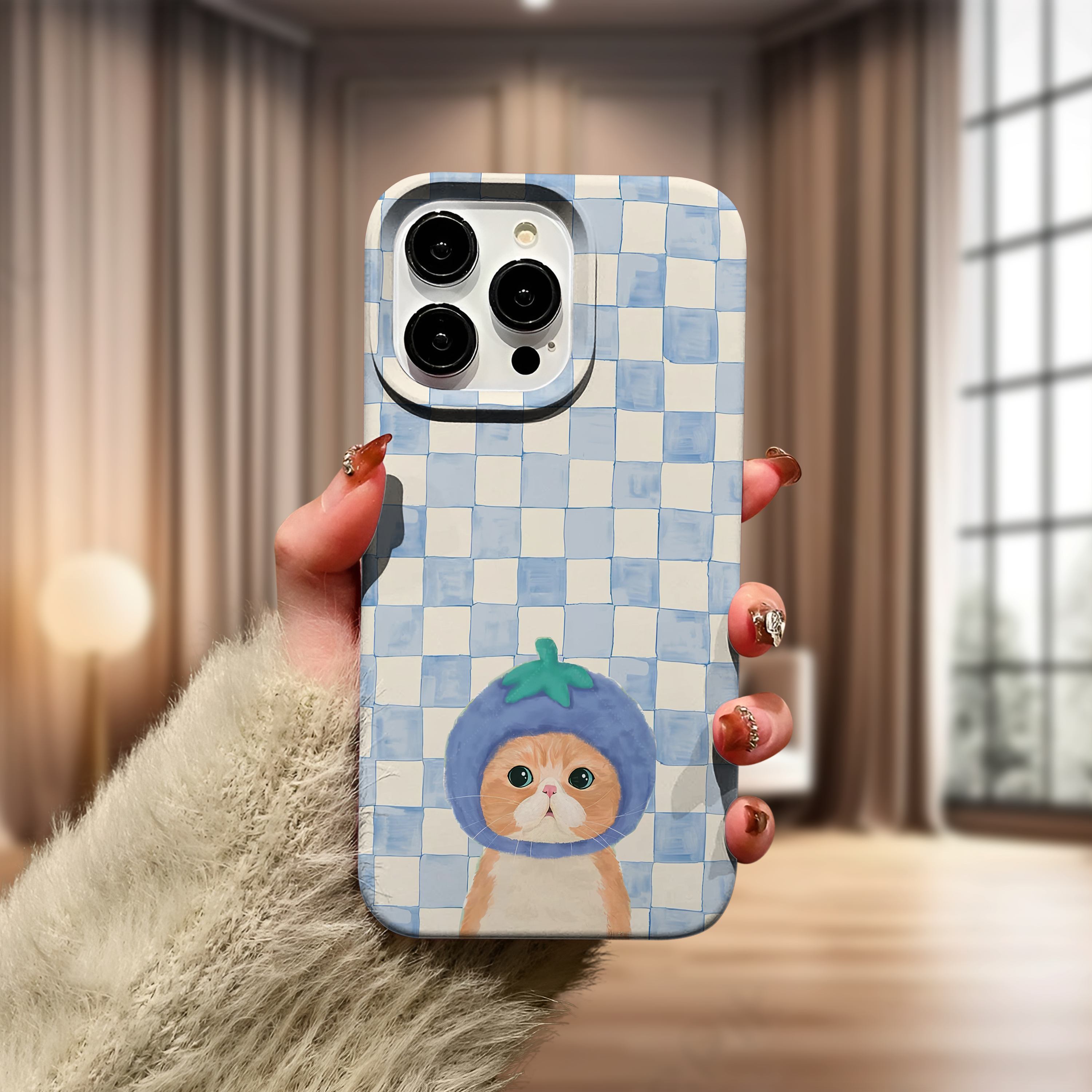Dama Desenli Kedili Premium Telefon Kılıfı