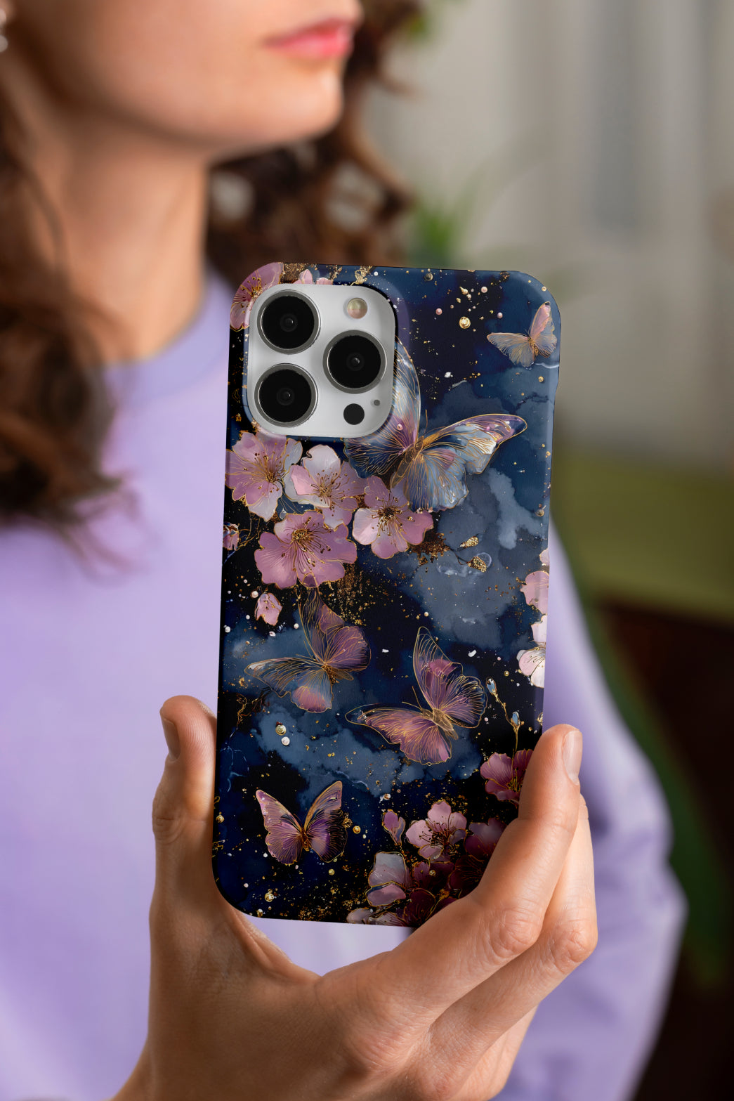 Çiçek ve Kelebek Desenli Premium Telefon Kılıfı