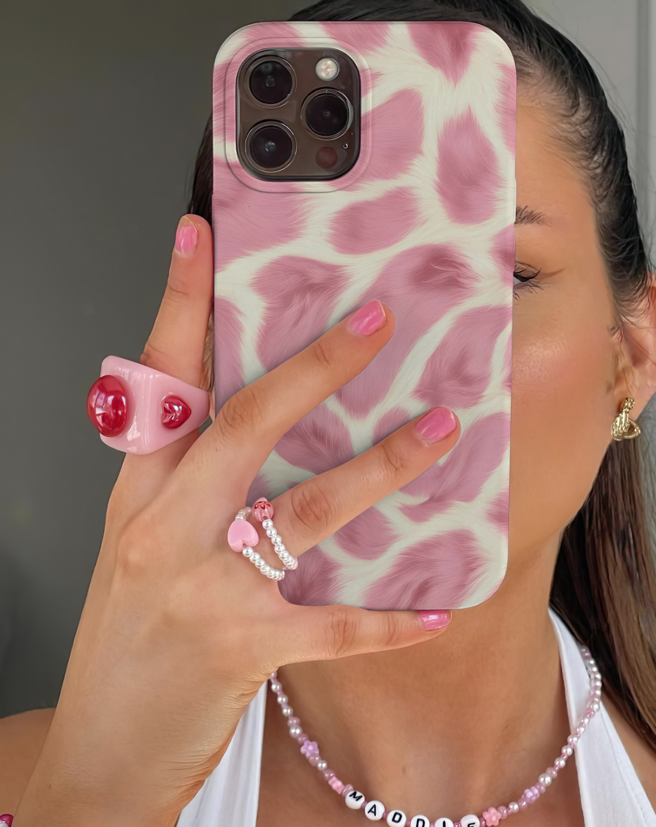Pink Fur Pattern Aesthetic Premium Telefon Kılıfı