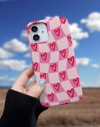 Pink Hearts Check Premium Telefon Kılıfı