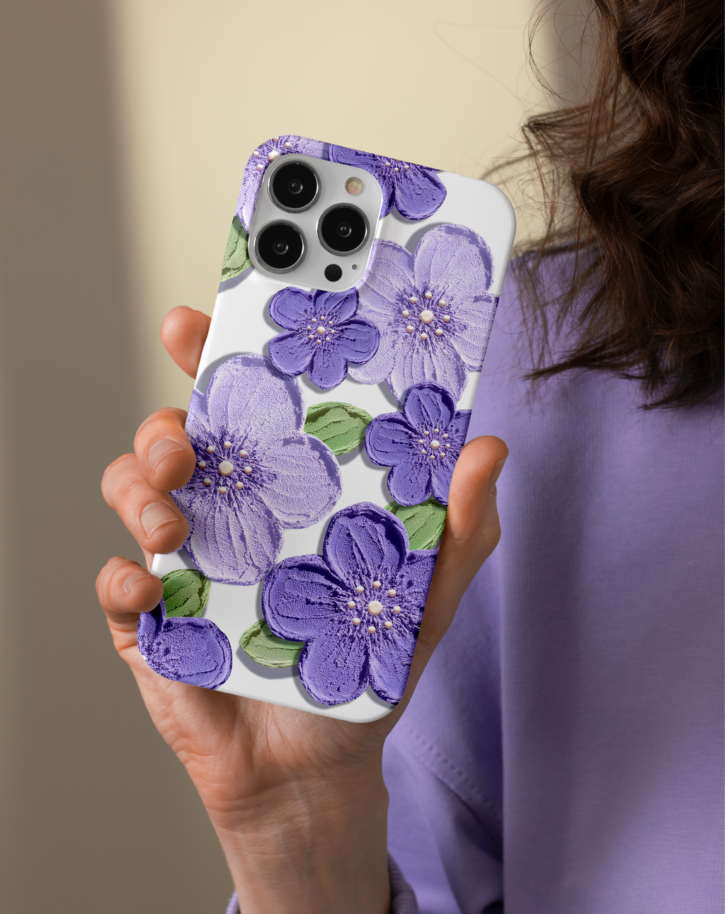 Mor Çiçek Desenli Premium Telefon Kılıfı