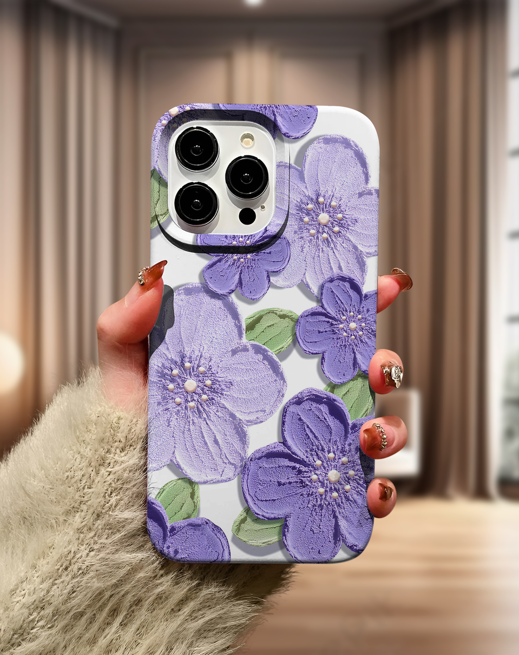 Mor Çiçek Desenli Premium Telefon Kılıfı